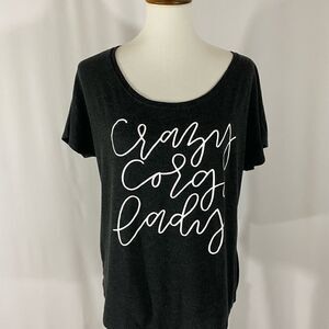 Crazy Corgi Lady Black Oversized T Shirt